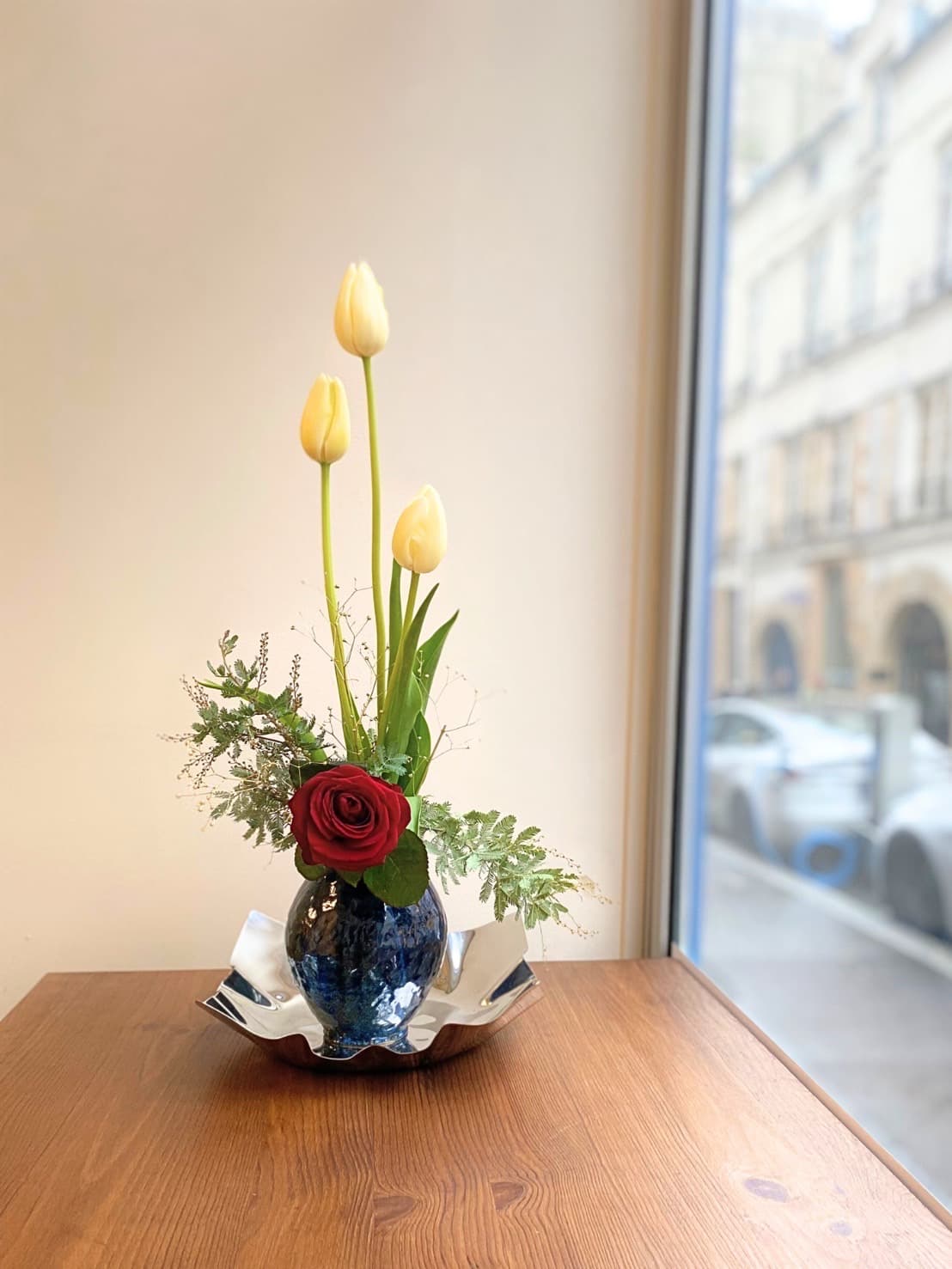 Composition ikebana ateru katachi au printemps